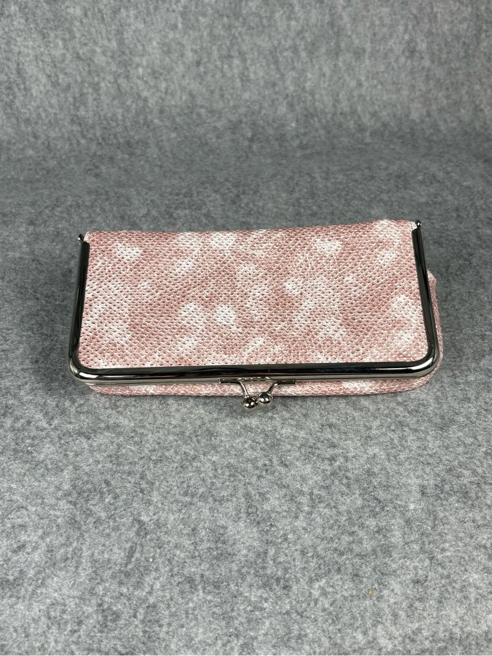 Pink Metallic Snakeskin Kiss Lock Clutch Purse With Mirror
